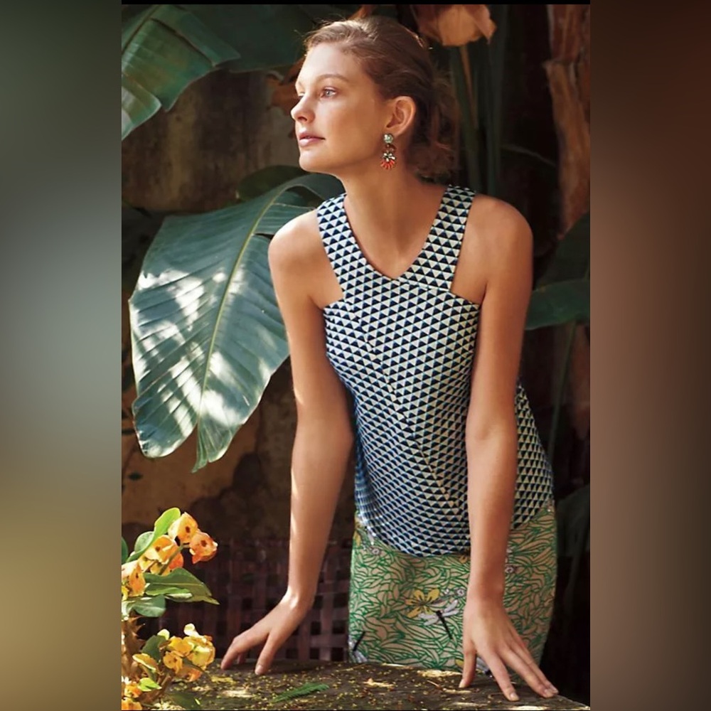 Anthropologie HD in Paris Tiled Jacquard Tank, Sz 12 Cross Cross